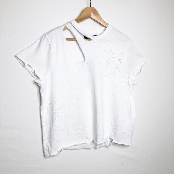 Amiri slash tee  cropped white distressed tee shirt - Picture 11 of 13